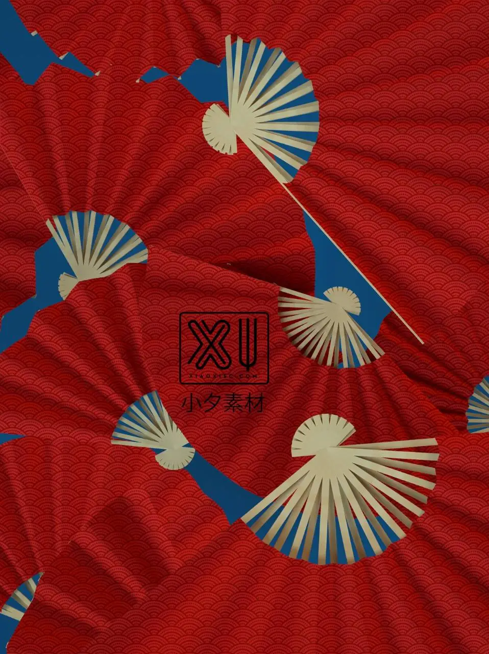 国潮红金折扇高清背景图片PSD设计素材 - 第1页
