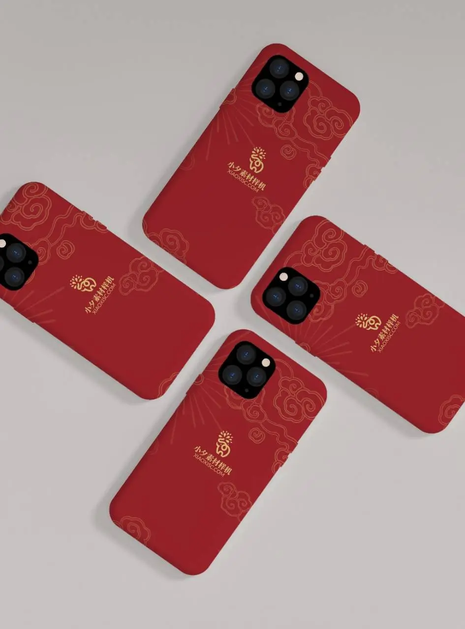 中国红祥云图案手机壳品牌logo展示PSD样机素材 - 第1页