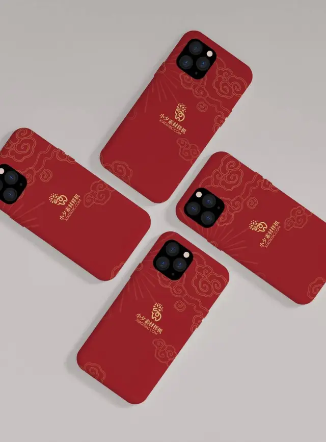 中国红祥云图案手机壳品牌logo展示PSD样机素材 - 封面预览