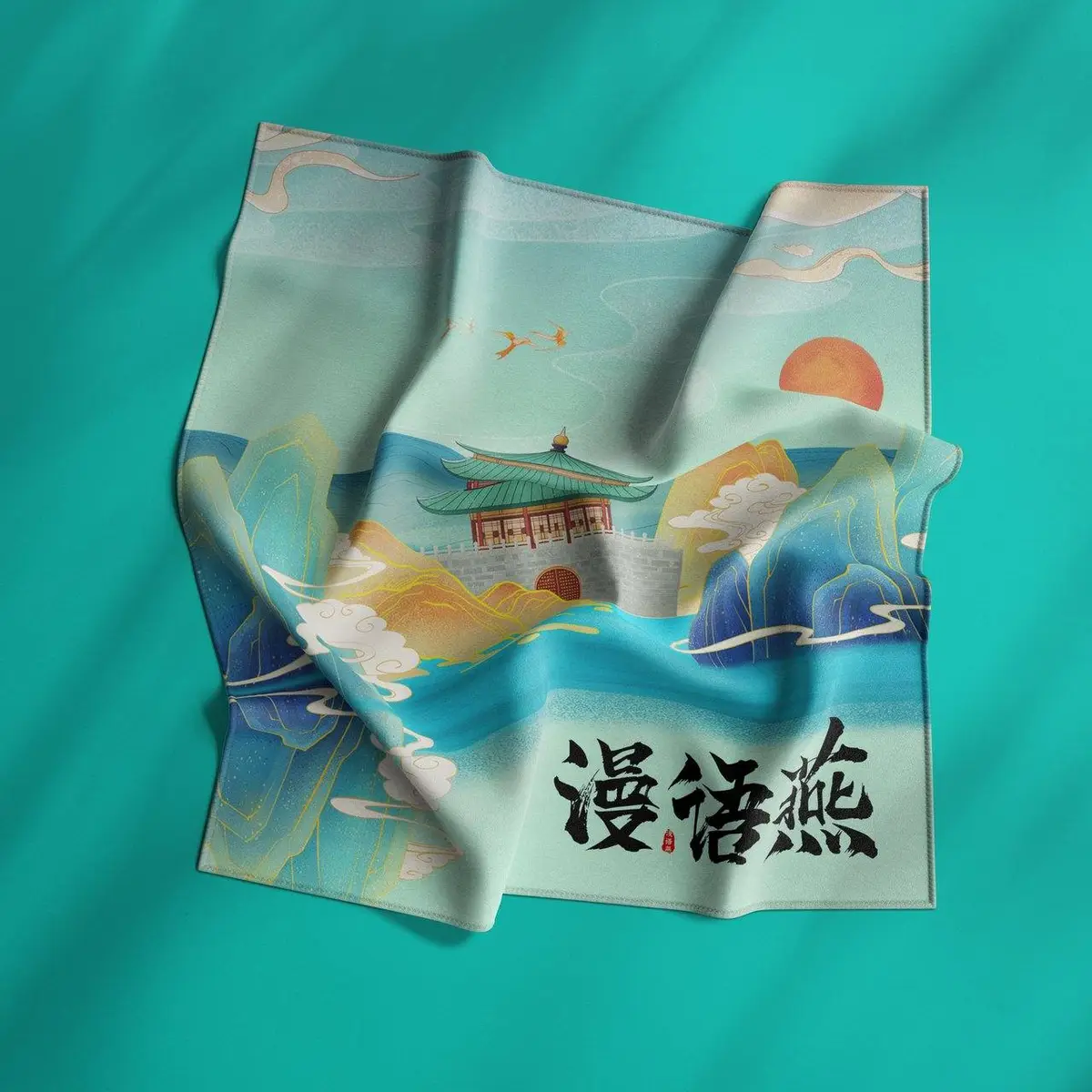 国潮古风城市地标丝巾文创产品图案设计PSD素材 - 第1页
