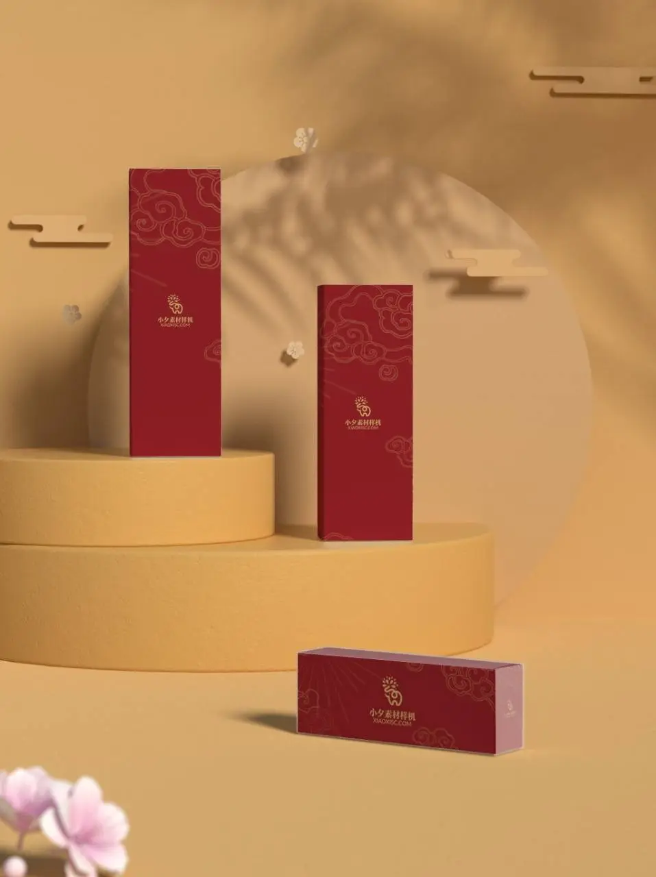 国潮风红色祥云包装盒品牌文创产品展示PSD样机素材 - 第1页