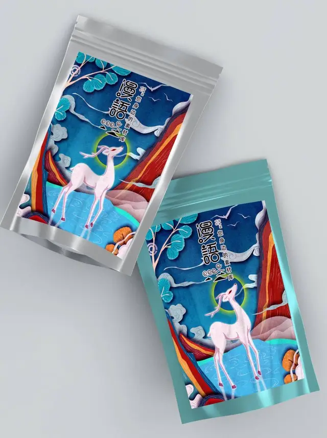 国潮风仙鹿插画自封袋包装设计PSD素材 国风文创周边包装袋模板 - 封面预览