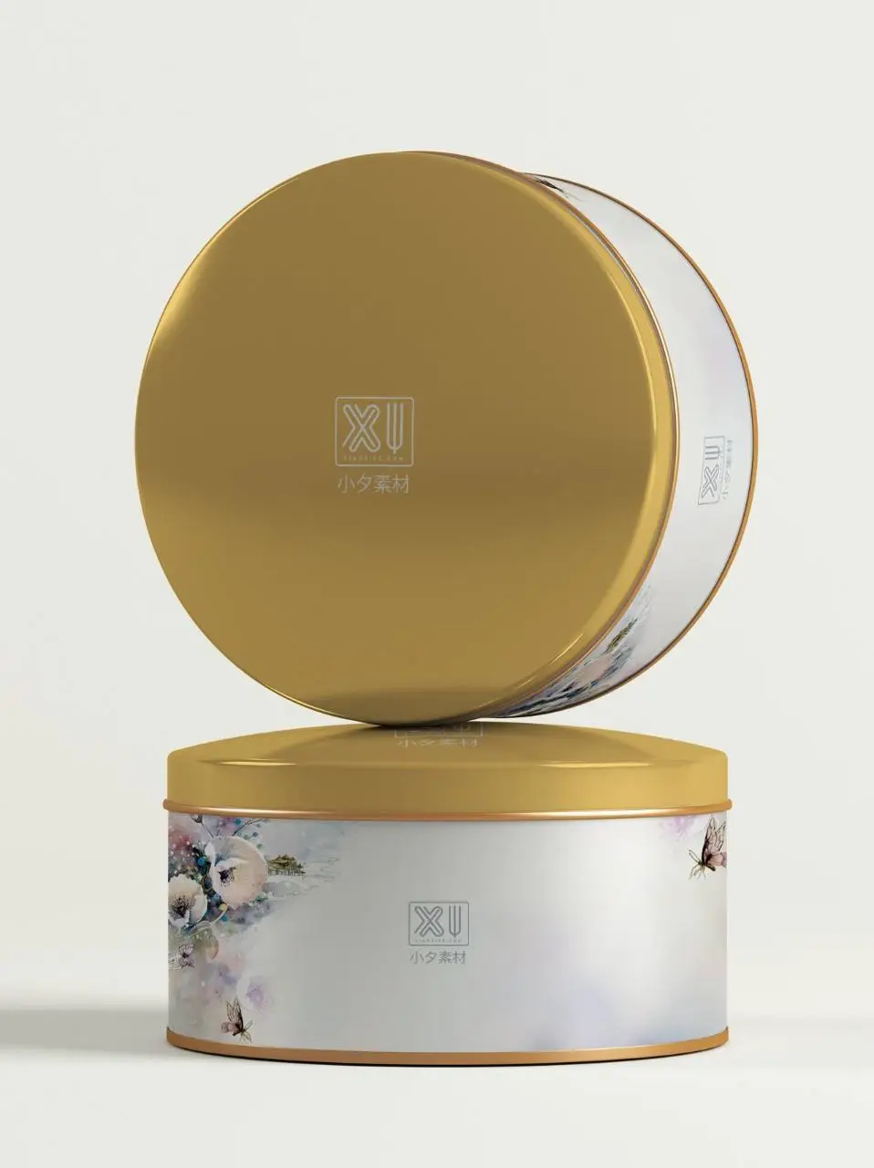 圆形马口铁食品茶叶包装罐PSD样机 文创产品外观设计展示素材 - 第1页