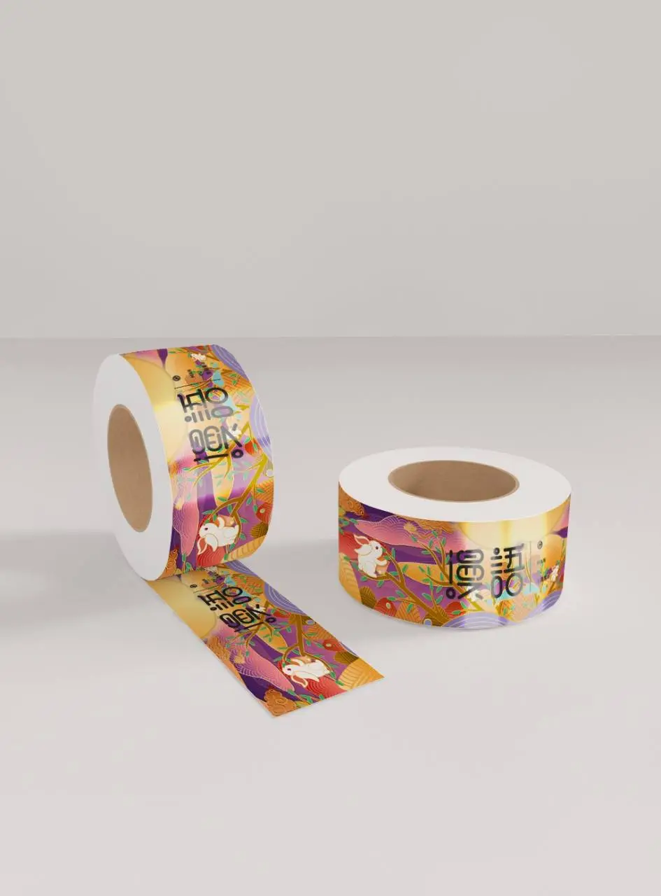 国潮风玉兔漫语品牌卷装胶带包装设计展示PSD样机 - 第1页