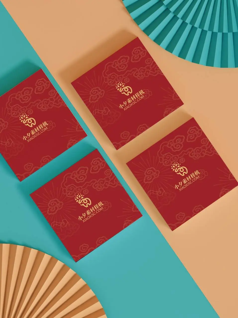 国潮红祥云品牌logo展示卡片样机PSD设计素材 - 第1页