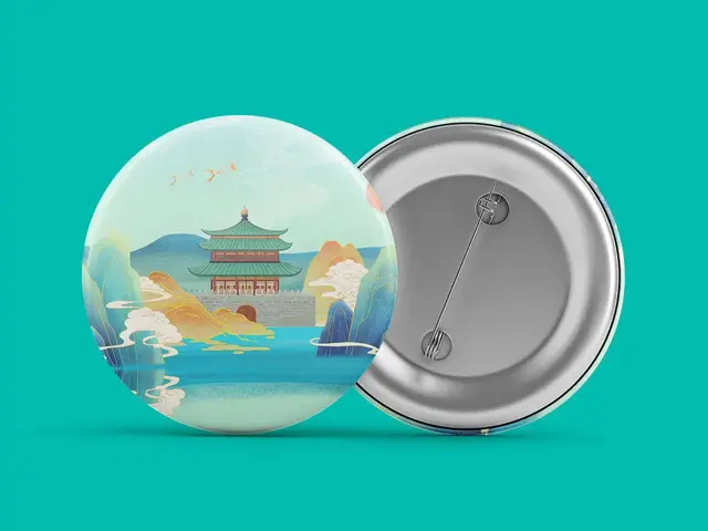 国潮古风中式建筑山水插画徽章文创周边PSD设计素材 - 封面预览