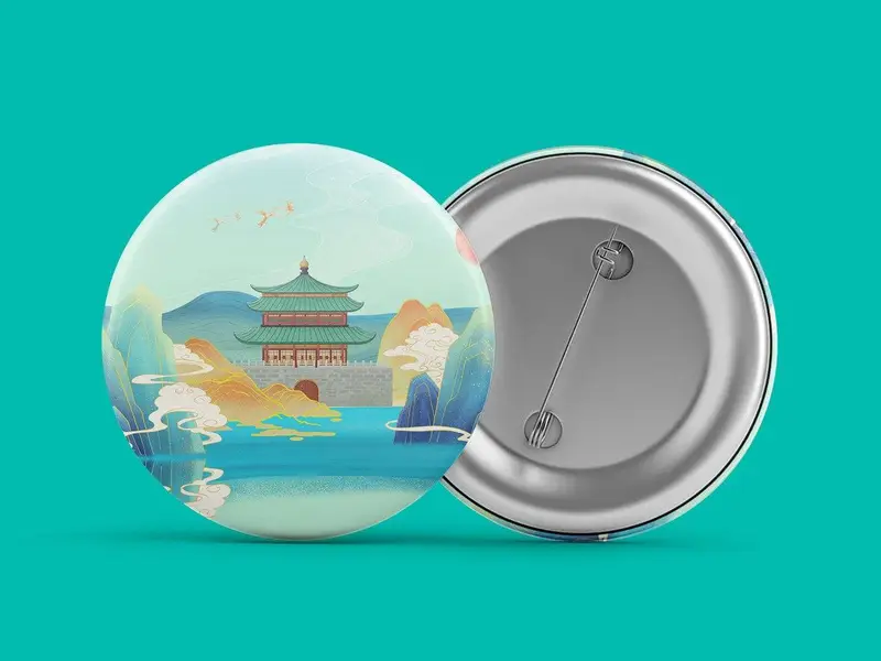 国潮古风中式建筑山水插画徽章文创周边PSD设计素材 - 封面预览