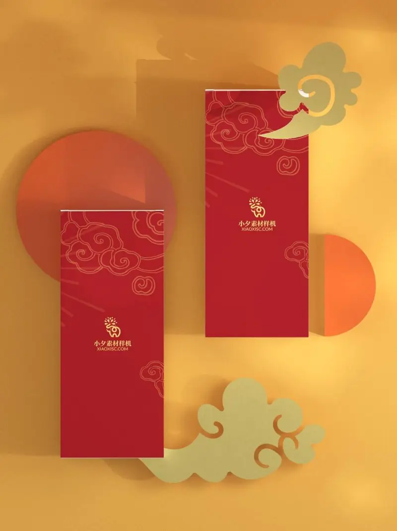 国潮喜庆红金祥云红包包装展示PSD设计素材样机 - 封面预览