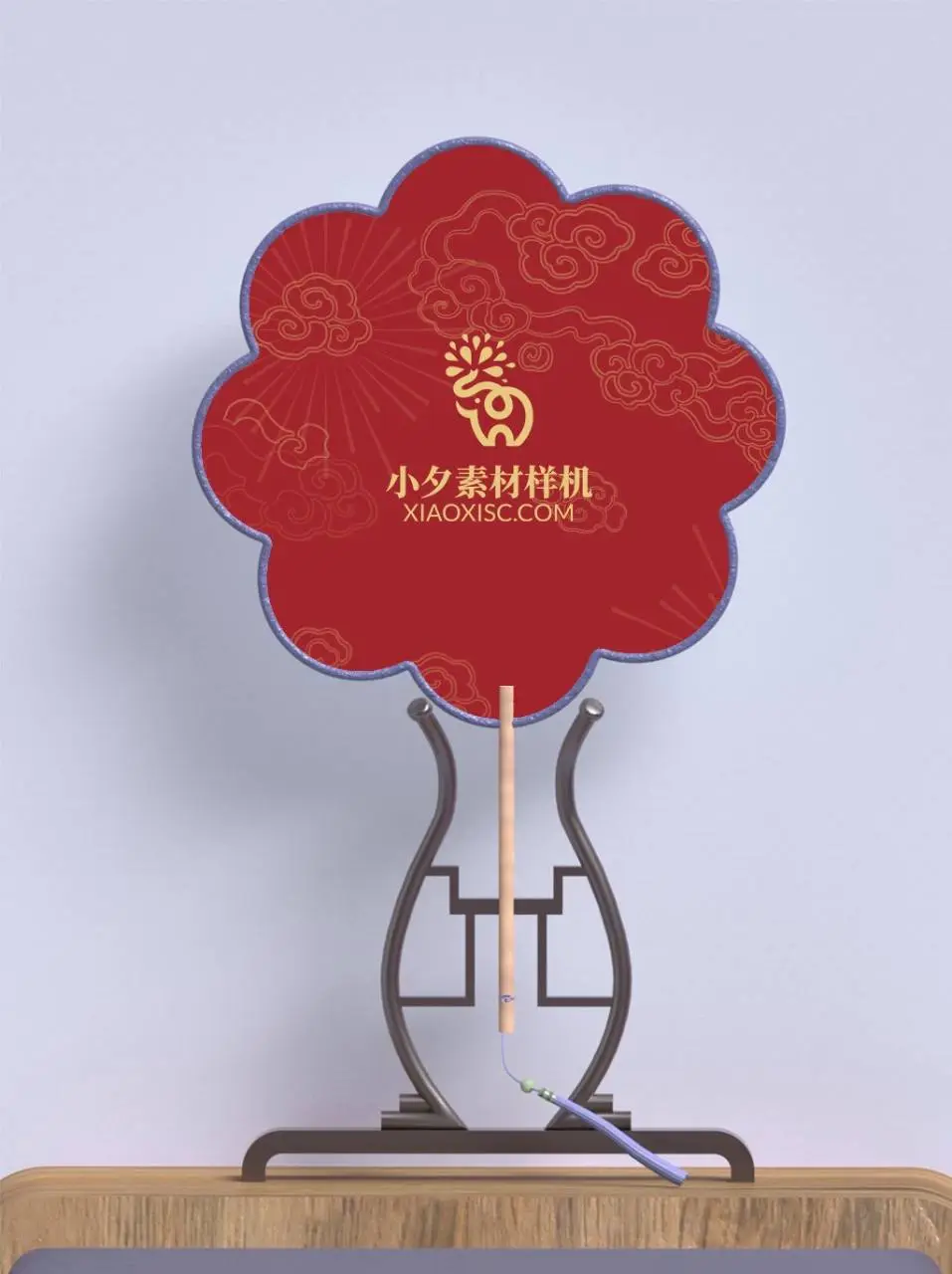 中式祥云纹样团扇图案展示PSD样机素材 - 第1页