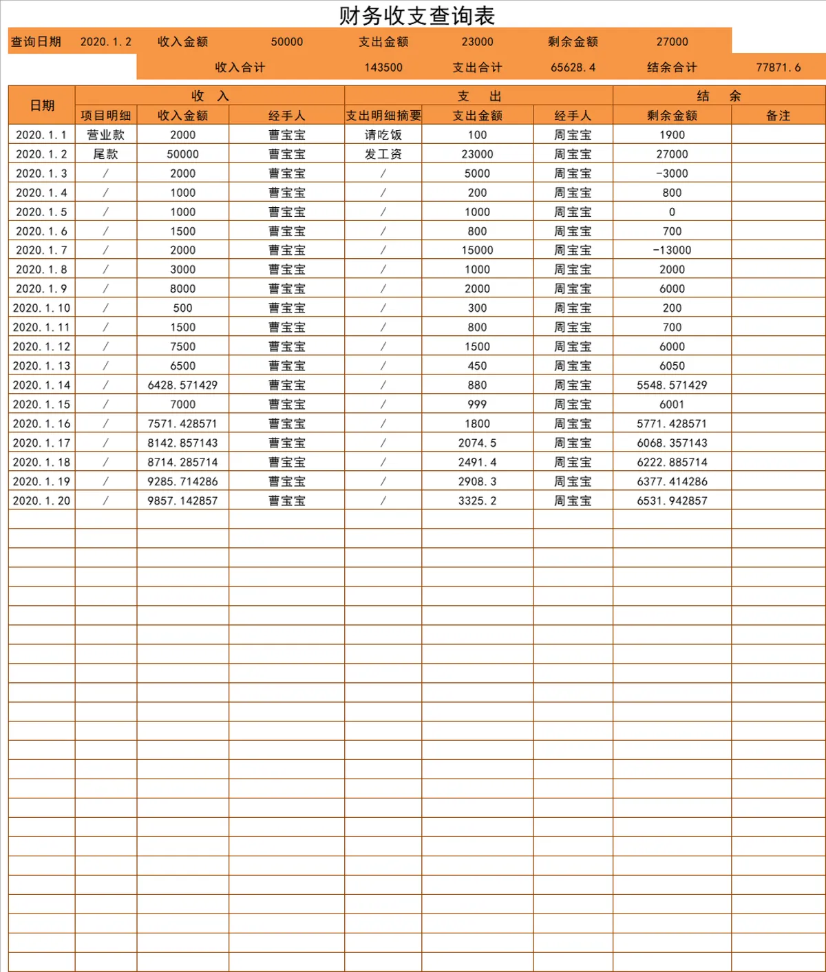 财务收支查询明细统计Excel表格 - 第1页