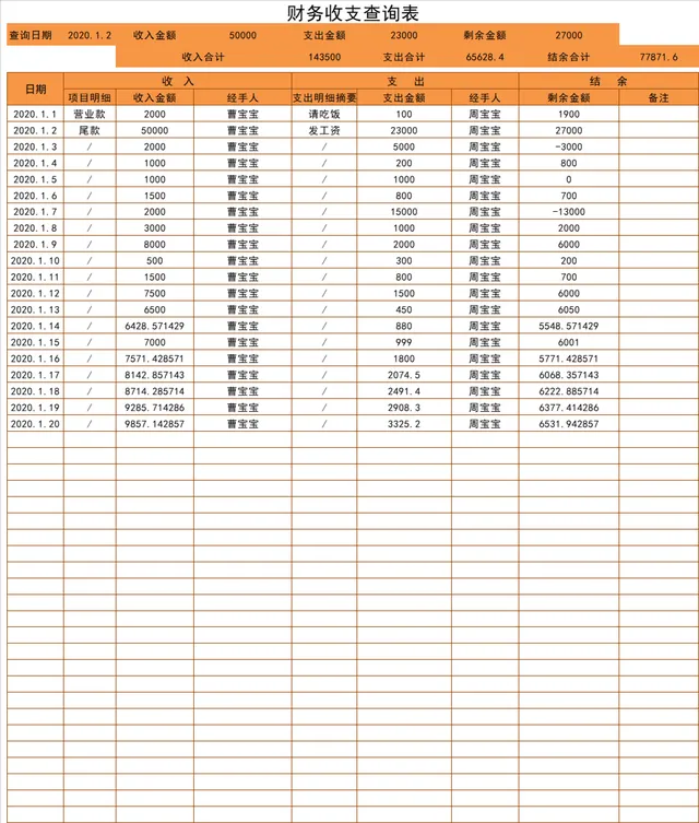 财务收支查询明细统计Excel表格 - 封面预览