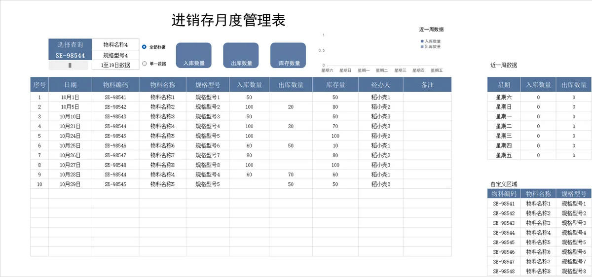 进销存月度管理Excel表格 企业物料出入库库存统计管理模板 - 第1页