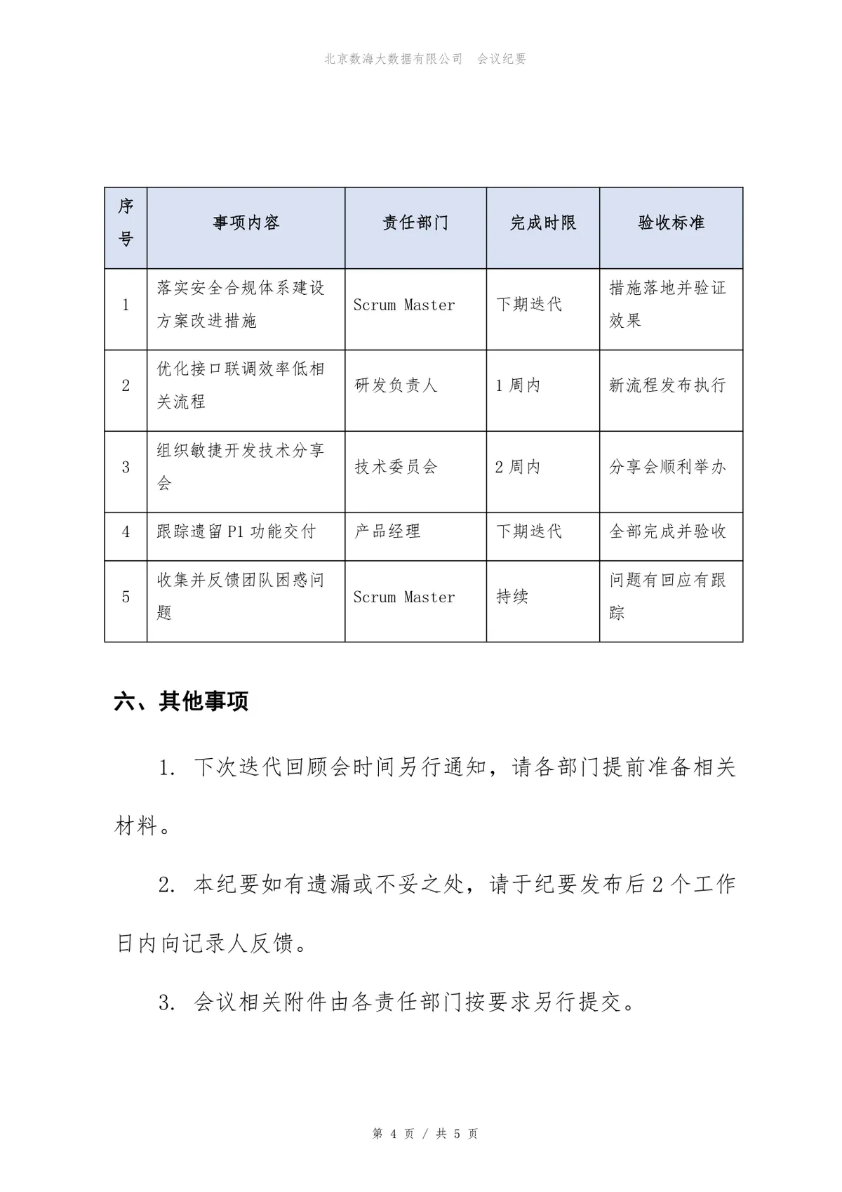 企业项目迭代回顾会会议纪要标准Word文档模板 - 第4页