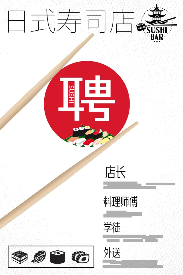 日式寿司店创意简约招聘海报PSD设计素材 - 封面预览