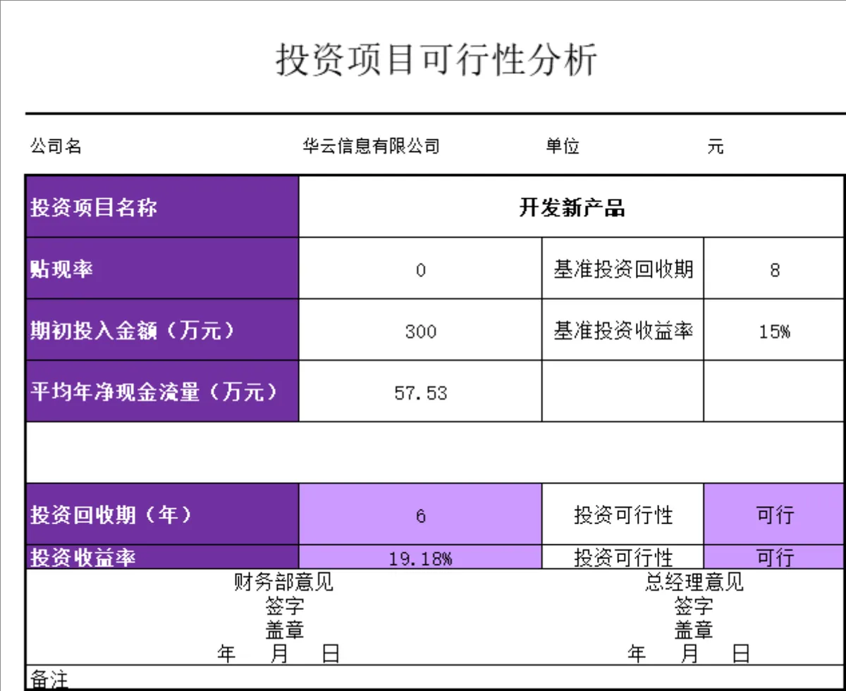 投资项目可行性分析Excel财务表格 - 第1页