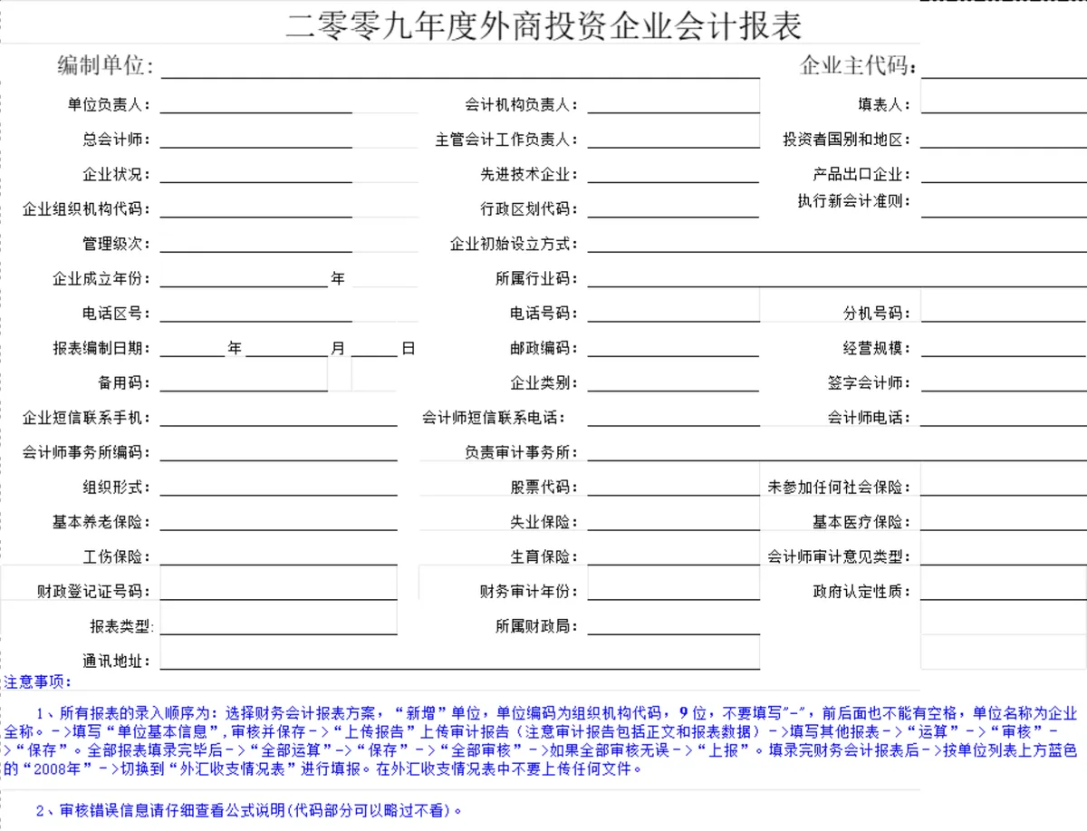 外商投资企业年度会计报表Excel财务统计表格 - 第1页