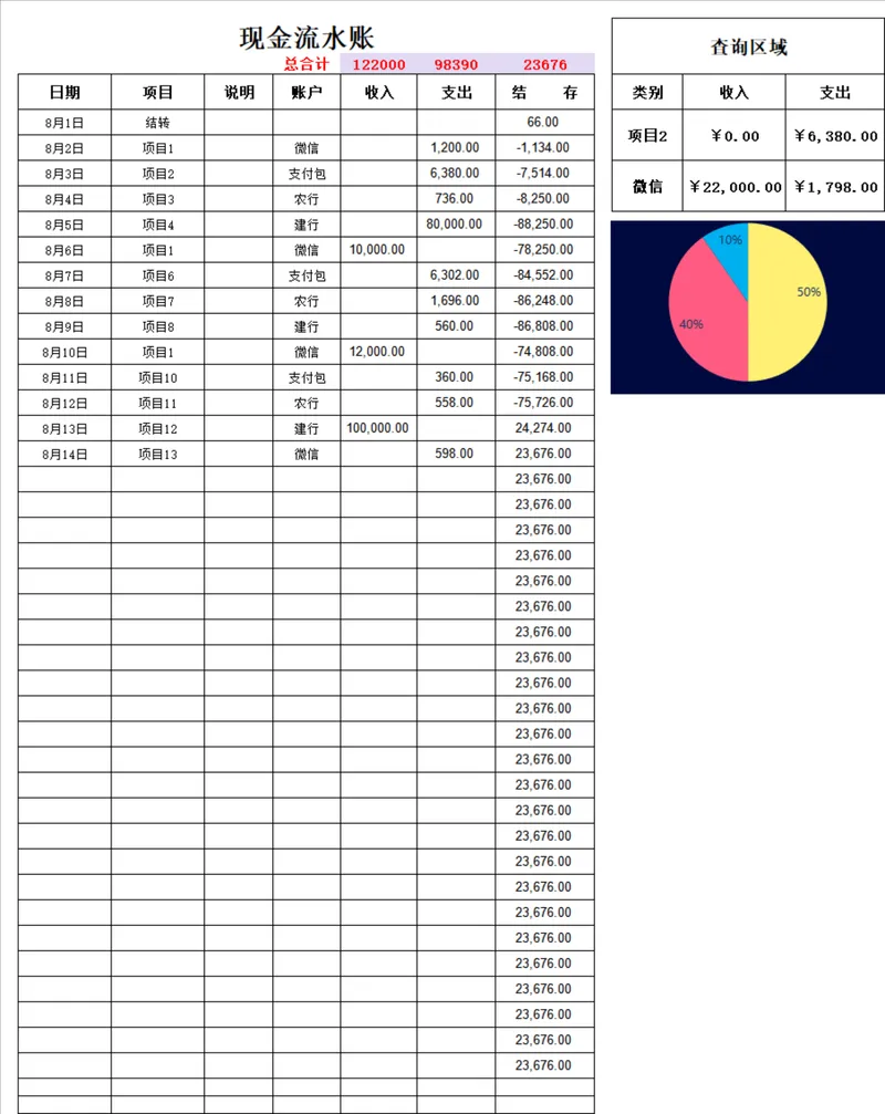 带查询统计功能现金流水账Excel财务管理表格 - 封面预览
