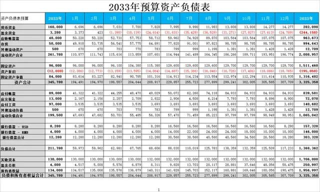 2033年年度分月预算资产负债表Excel财务统计表格 - 封面预览