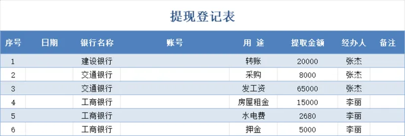 企业日常资金提现登记明细Excel表格 - 封面预览
