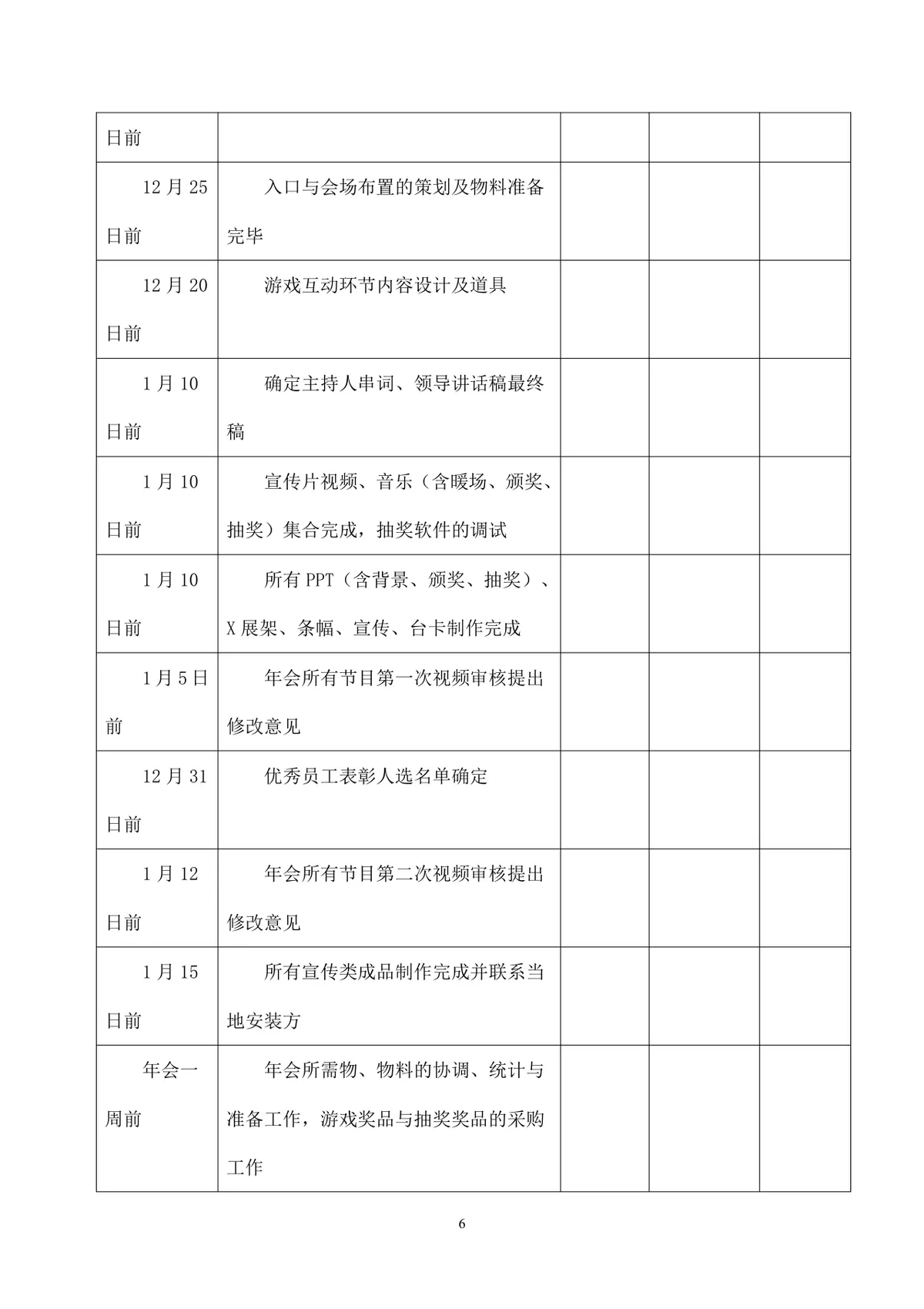 公司年会执行方案Word文档 含多套预算流程分工安排企业年终团建活动策划模板 - 第6页
