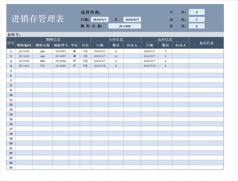 进销存管理Excel表格 支持日期物料查询 自动统计出入库库存数据 - 封面预览