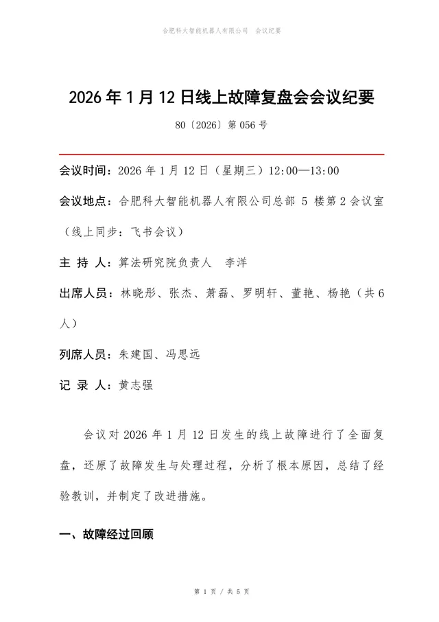 线上故障复盘会会议纪要Word文档模板 企业技术故障复盘记录文稿 - 封面预览