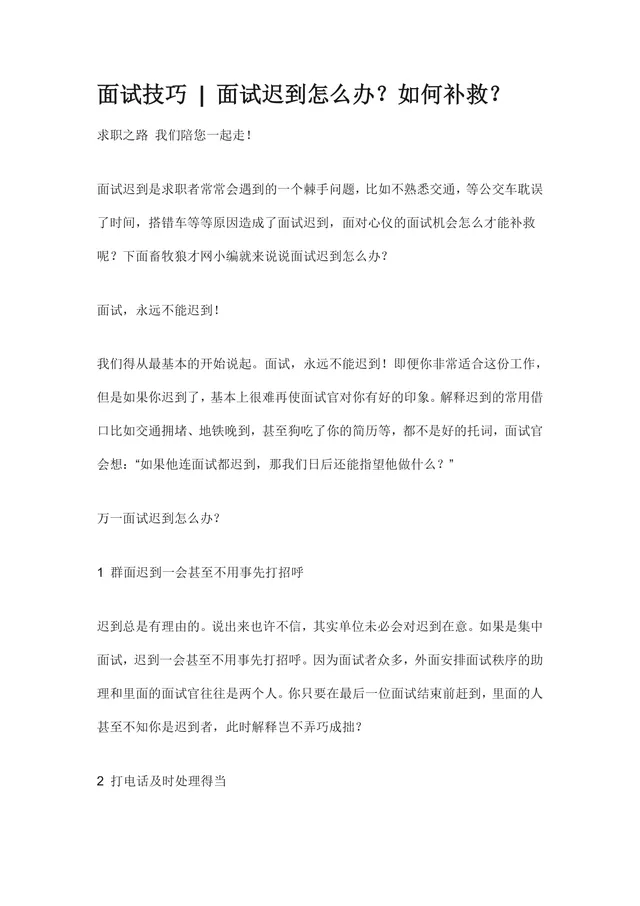 面试迟到应对补救技巧求职指导实用Word文档 - 封面预览