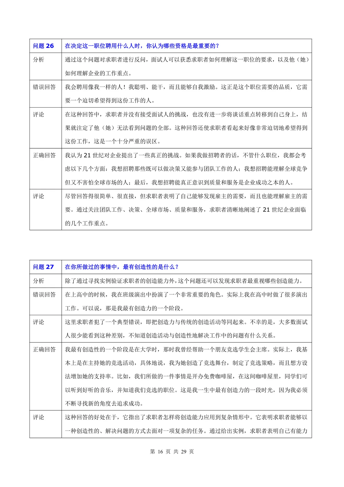 50道常用面试题目及专业回答点评Word文档 - 第16页