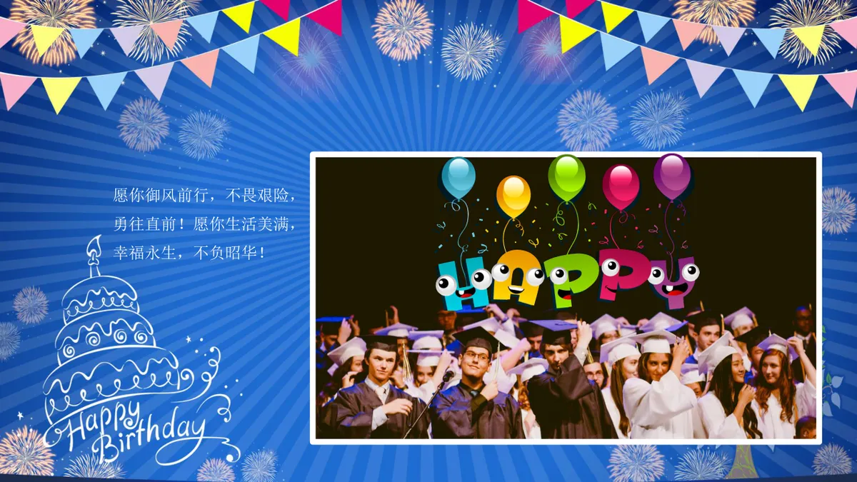 蓝色喜庆生日快乐主题生日派对活动演示PPT模板 - 第6页