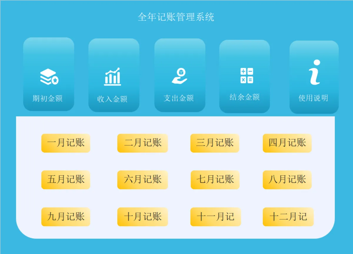 全年收支记账管理系统Excel表格 企业个人财务收支统计核算模板 - 第1页