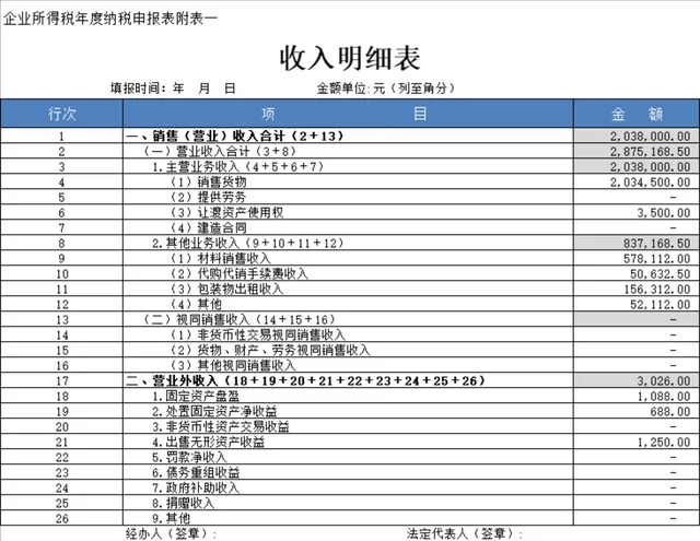 企业所得税年度纳税申报表收入明细Excel表格 - 封面预览