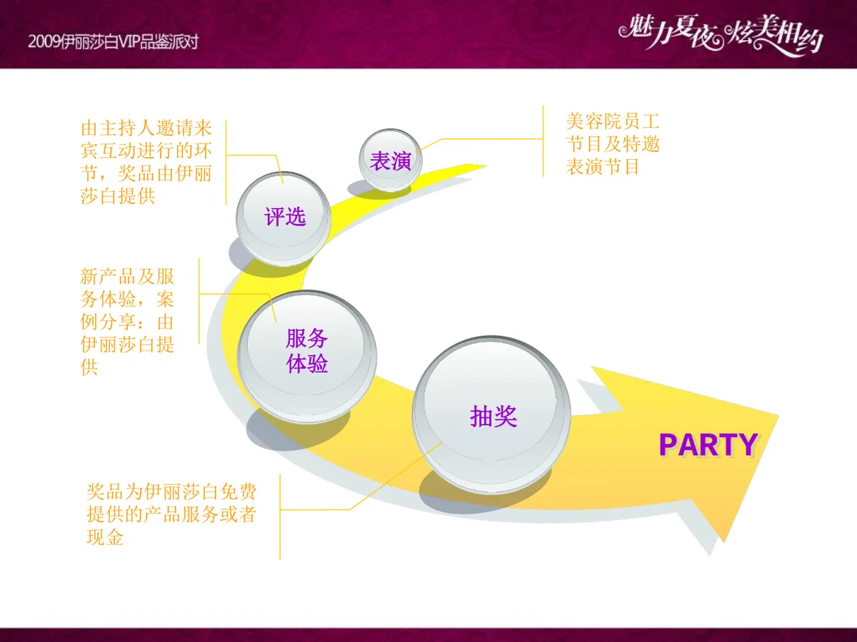 魅力夏夜炫美相约伊丽莎白VIP品鉴派对项目策划案PPT模板 - 第11页