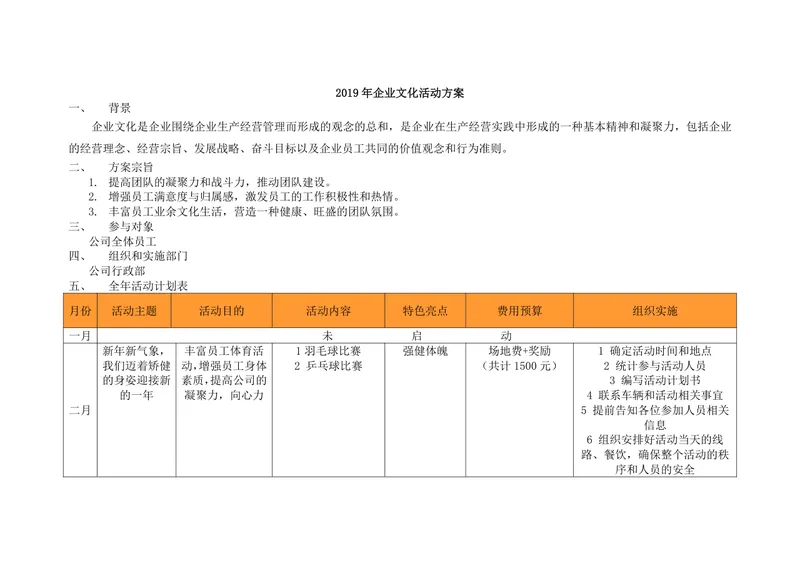 企业文化年度活动方案Word文档 含全年月度活动计划预算与执行细则 - 封面预览
