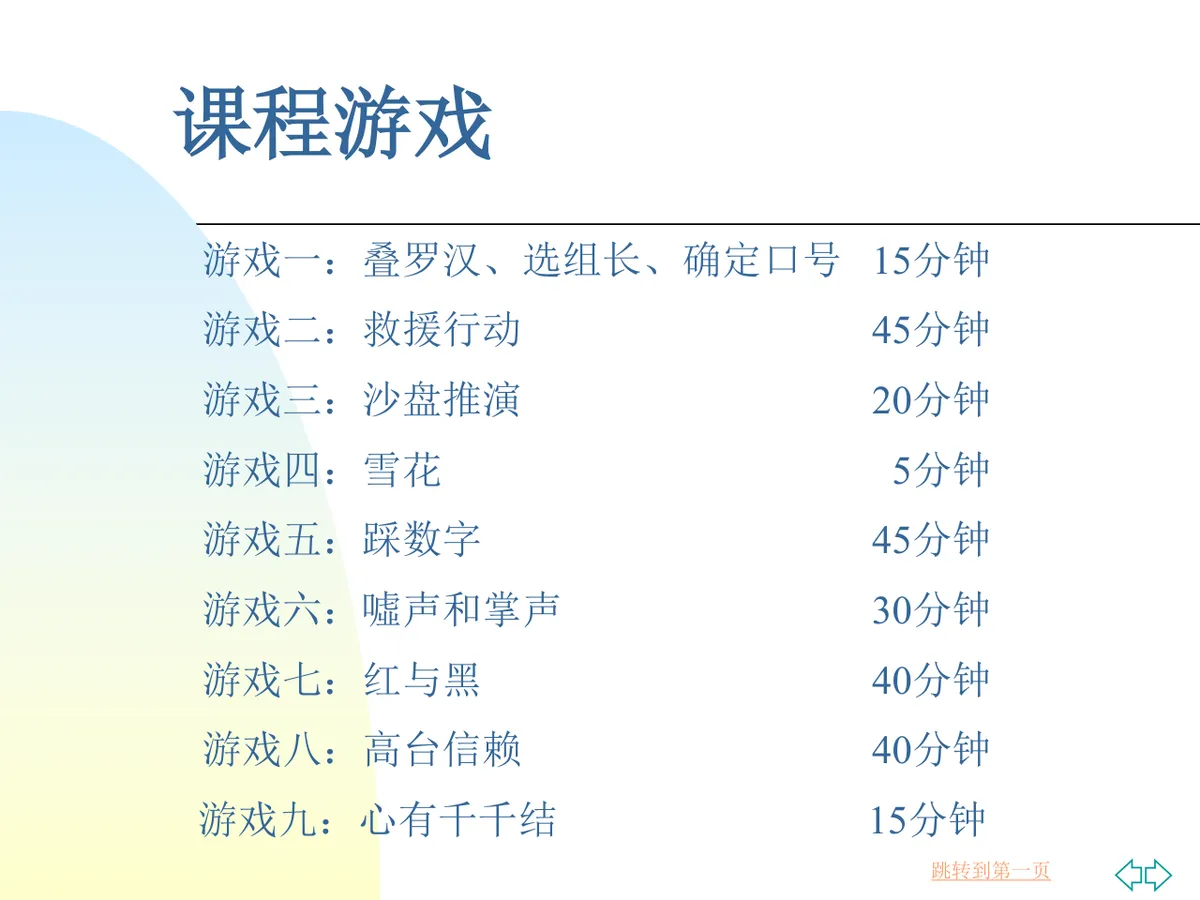 课程互动游戏培训课件PPT模板 含多款团建拓展游戏规则与流程 - 第1页