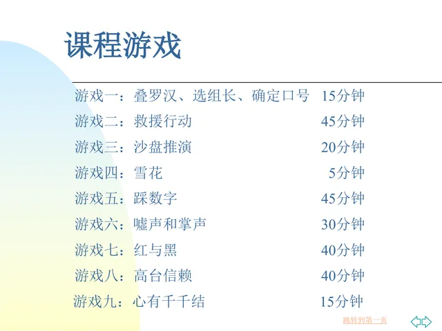 课程互动游戏培训课件PPT模板 含多款团建拓展游戏规则与流程 - 封面预览