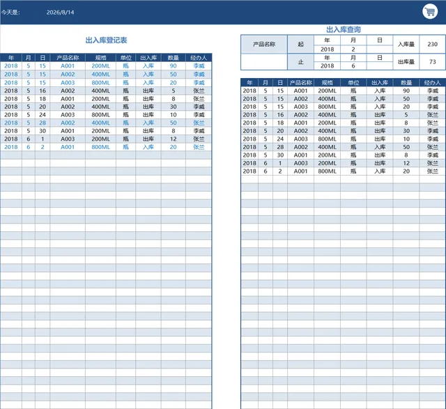 实用产品出入库登记查询Excel表格 企业库存货物进销存统计管理模板 - 封面预览