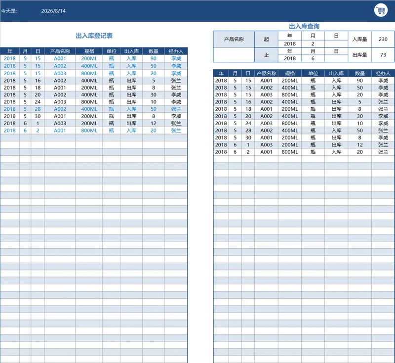 实用产品出入库登记查询Excel表格 企业库存货物进销存统计管理模板 - 封面预览