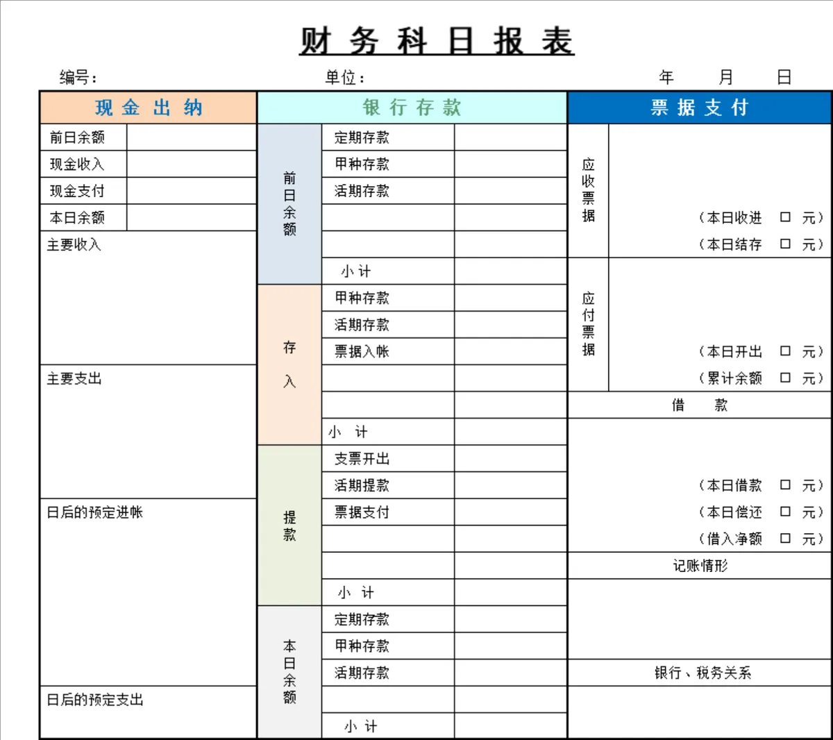 财务科日常资金收支核算日报表Excel表格 - 第1页