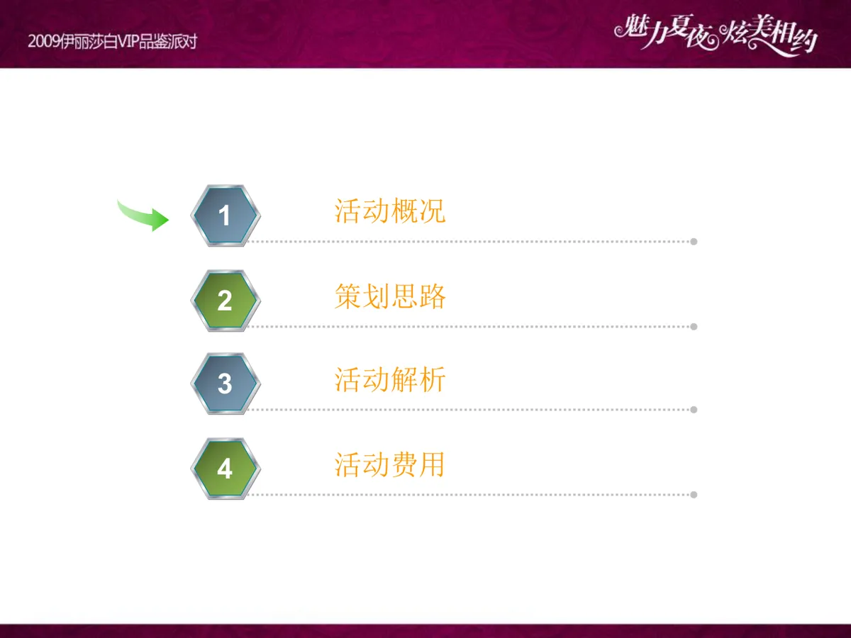 魅力夏夜炫美相约伊丽莎白VIP品鉴派对项目策划案PPT模板 - 第2页