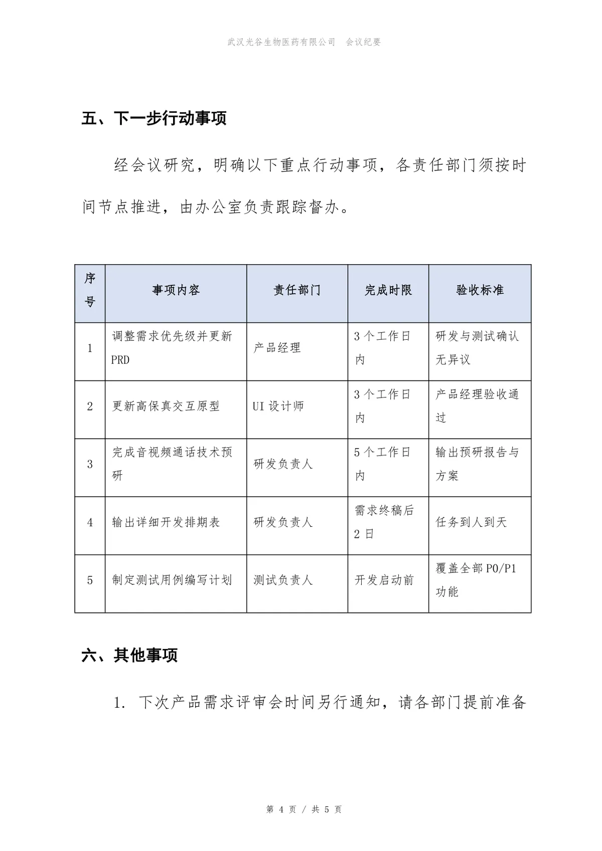智能硬件配套APP产品版本需求评审会会议纪要Word文档 - 第4页