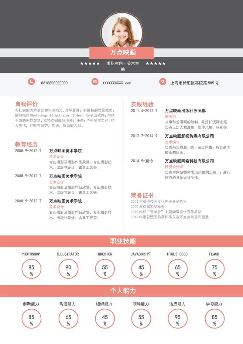 美术主编求职个人简历Word模板 含自我评价教育经历实践经验技能展示模块 - 封面预览