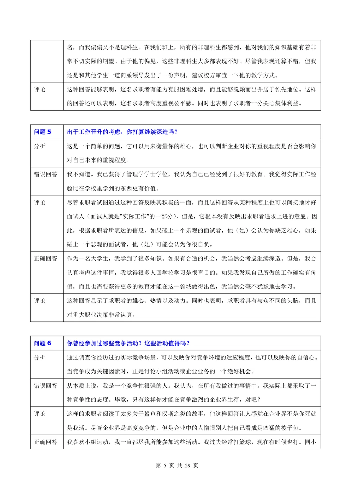 50道常用面试题目及专业回答点评Word文档 - 第5页