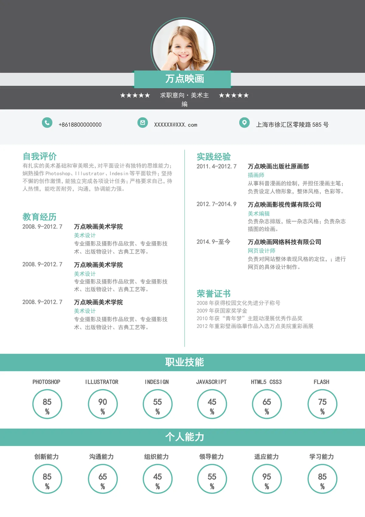 美术主编求职个人简历Word模板 含自我评价教育经历实践经验技能展示模块 - 第2页