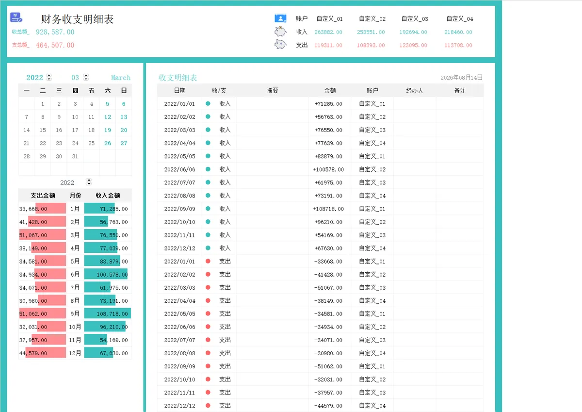 企业日常记账财务收支明细统计Excel表格 - 第1页