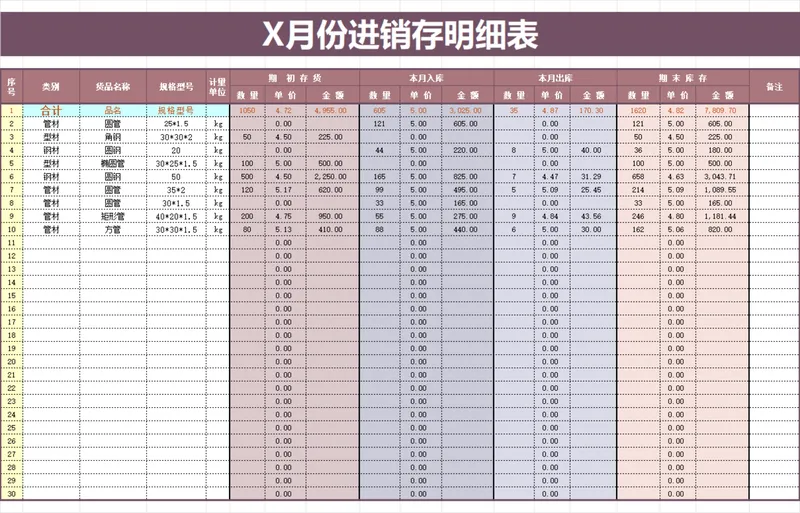 通用月度进销存明细统计Excel表格 企业库存出入库盘点管理模板 - 封面预览