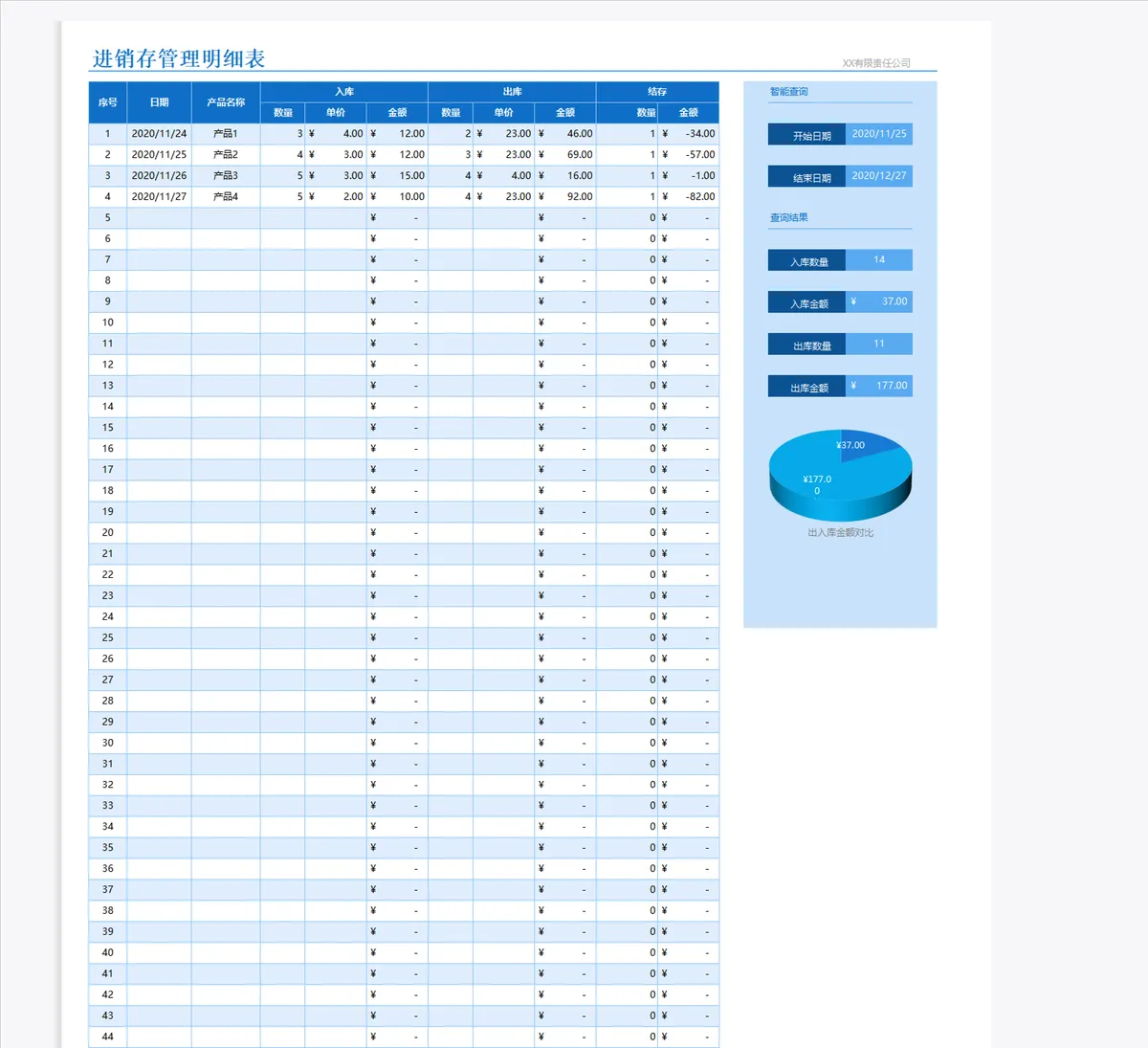 进销存管理明细Excel表格 带智能查询出入库统计可视化图表 - 第1页