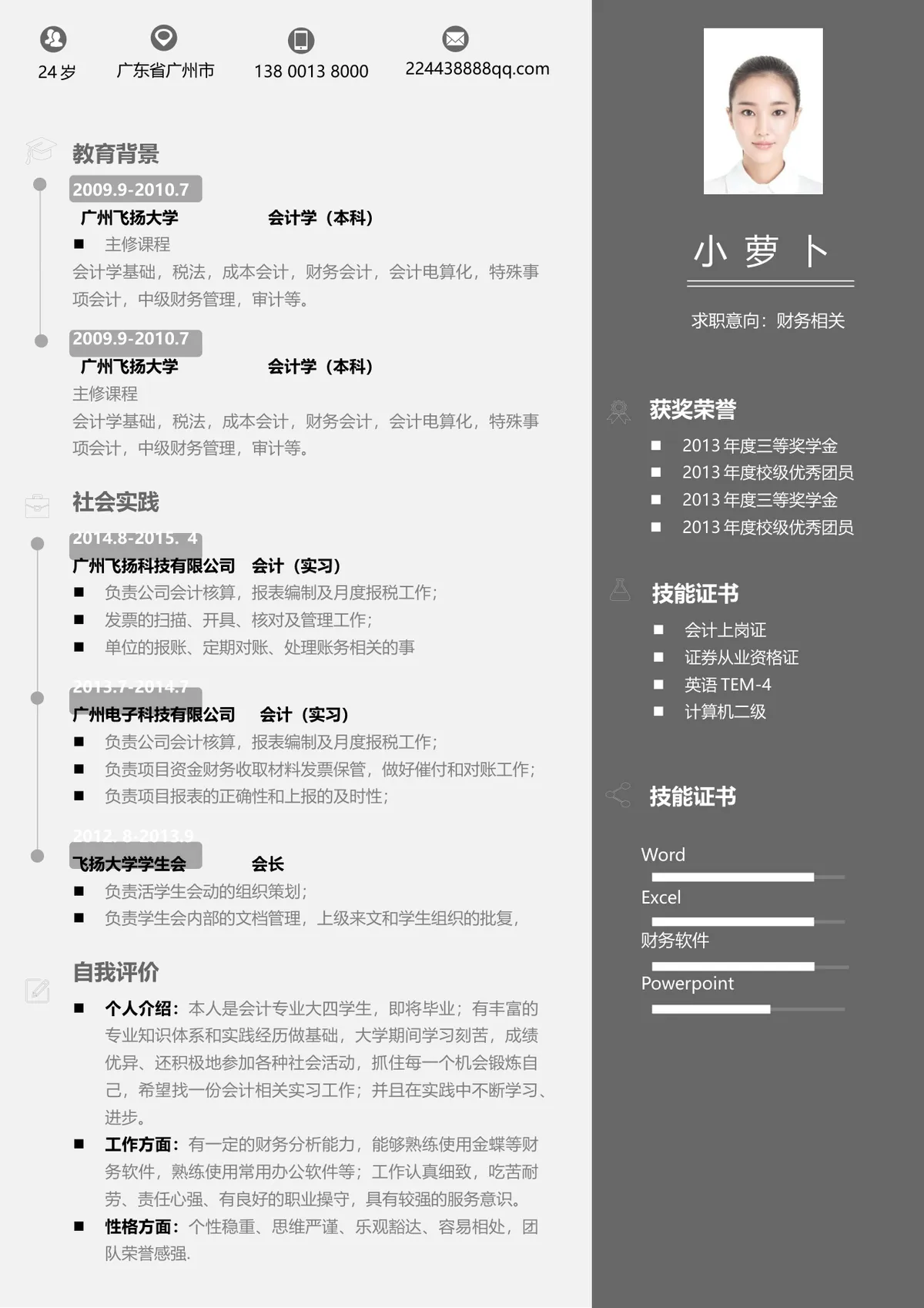 财务会计相关岗位求职简历Word文档模板 - 第1页