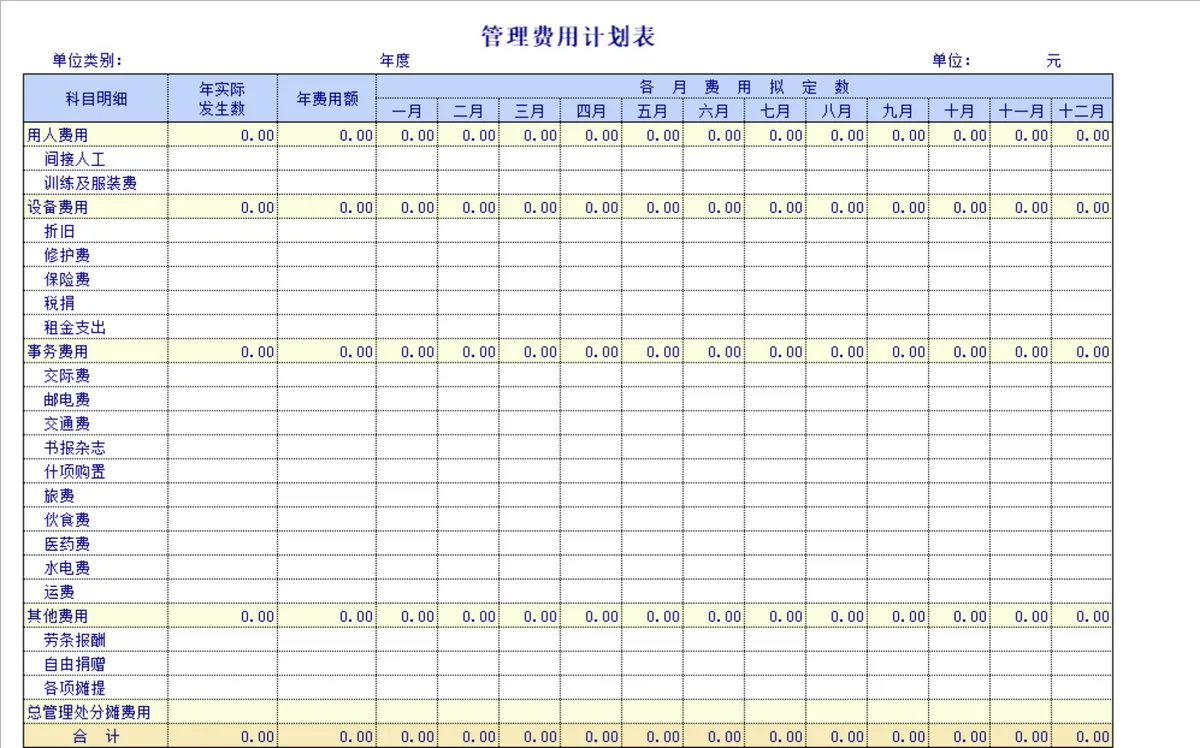 管理费用与销售费用年度月度计划统计Excel表格 - 第1页