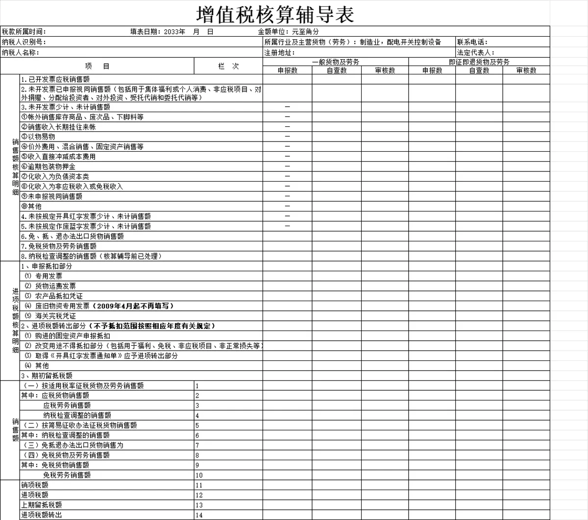 企业增值税核算辅导Excel表格 财务税务申报自查统计通用模板 - 第1页