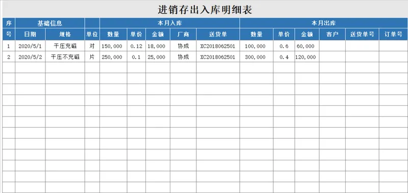 通用进销存出入库明细登记Excel表格模板 - 封面预览